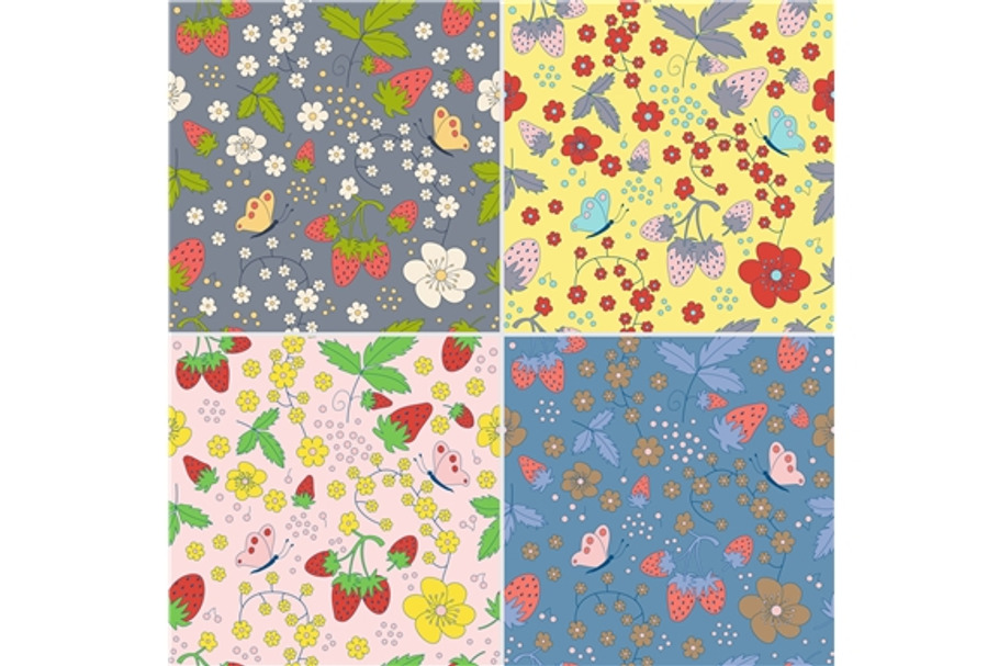 8 seamless strawberry patterns  in Patterns - product preview 8