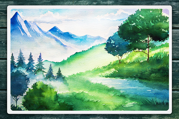 Watercolor Landscape set #3 in Illustrations - product preview 4