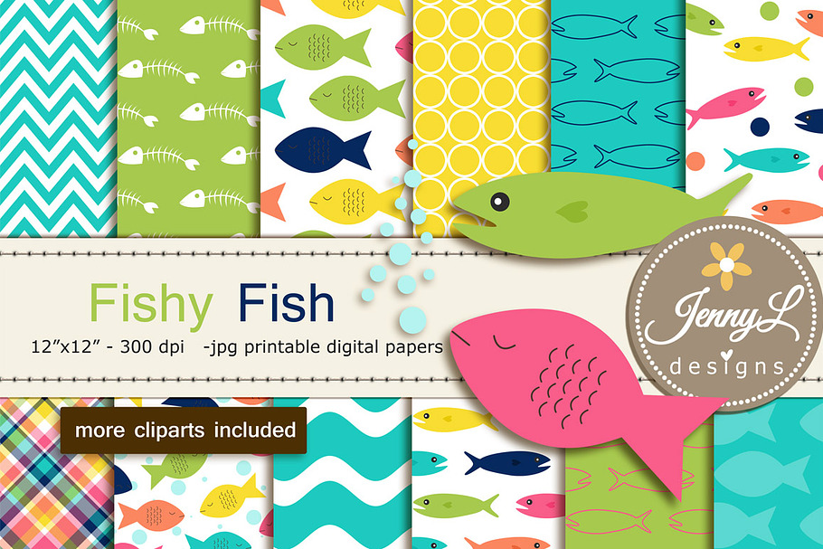 Fish Digital Papers and Clipart in Patterns - product preview 8