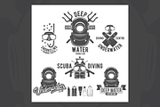 Set of diving vintage labels