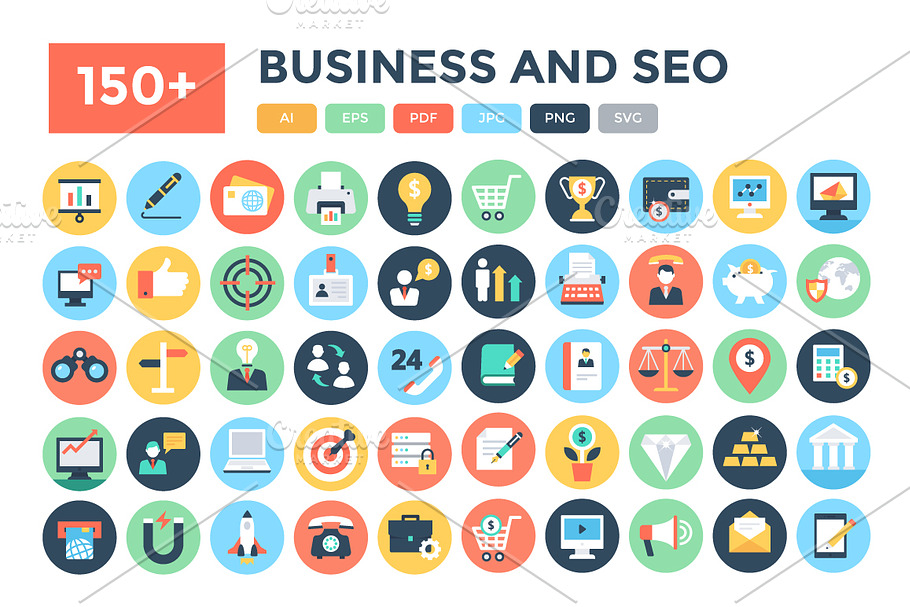 150+ Flat Business and Seo Icons 