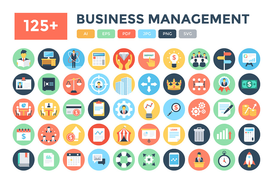 125+ Flat Business Management Icons 