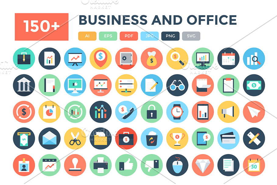 150+ Flat Business and Office Icons