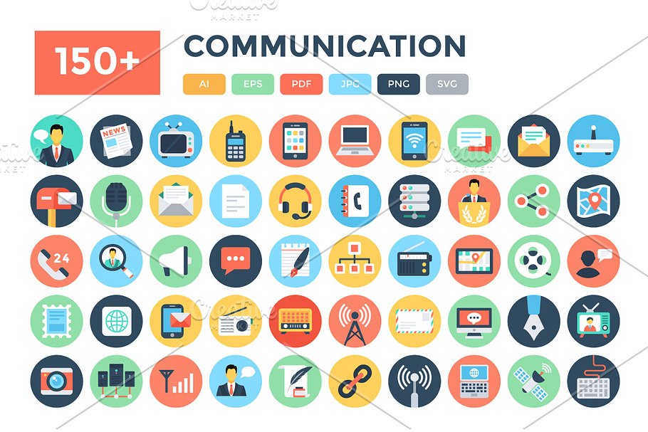 150+ Flat Communication Icons