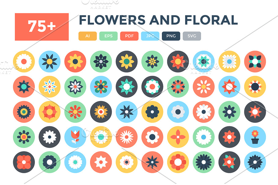 75+ Flat Flowers and Floral Icons  in Graphics - product preview 8