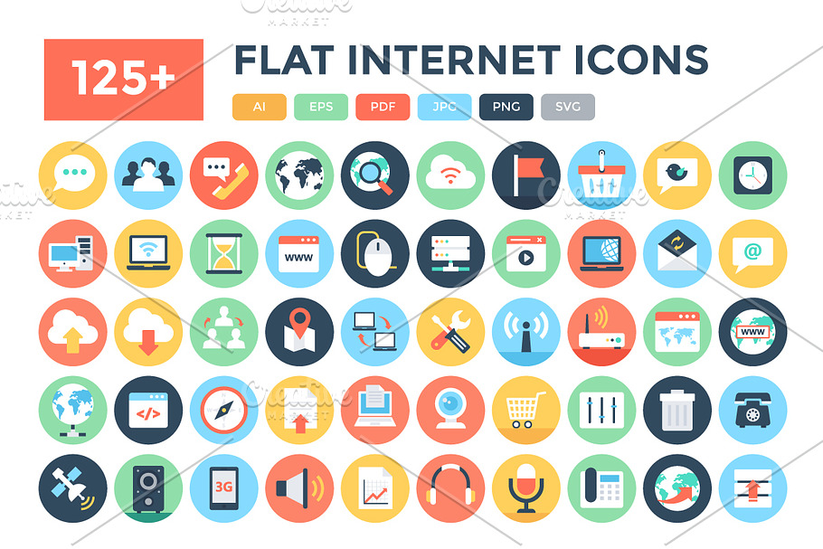 125+ Flat Internet Icons 