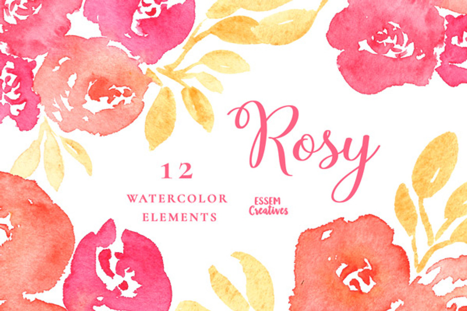 Pink Watercolor Flowers Clipart in Illustrations - product preview 8