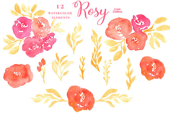 Pink Watercolor Flowers Clipart in Illustrations - product preview 1