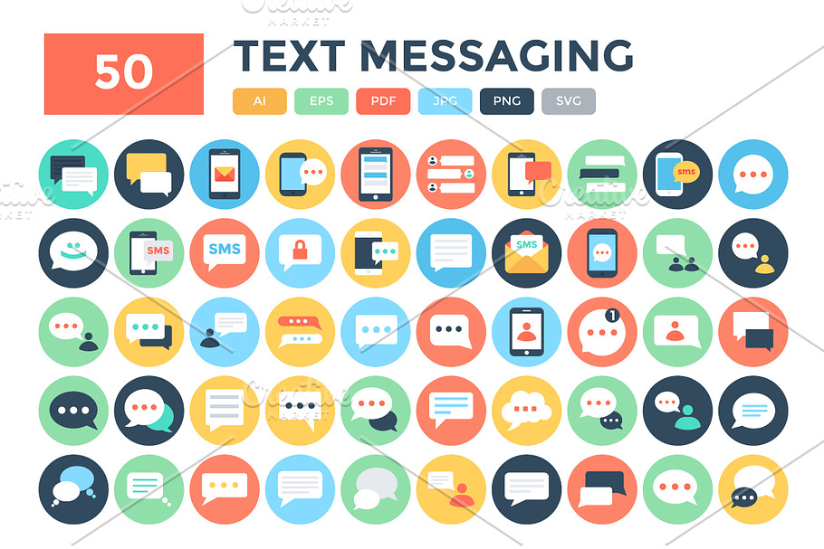 50 Flat Text Messaging Icons  in Graphics - product preview 8