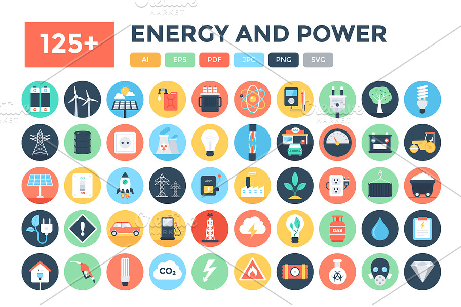 125+ Flat Energy and Power Icons 