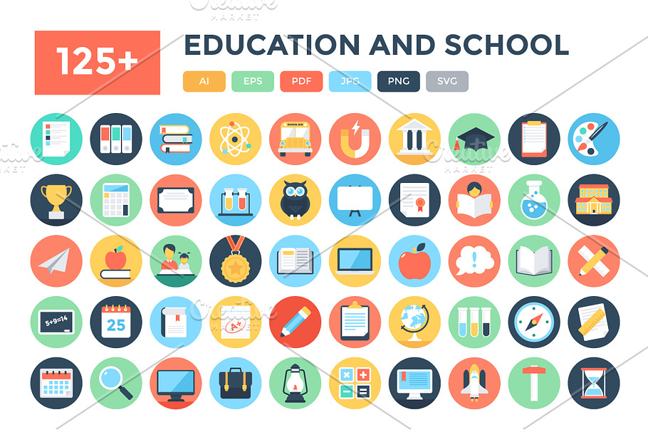 125+ Flat Education and School Icons