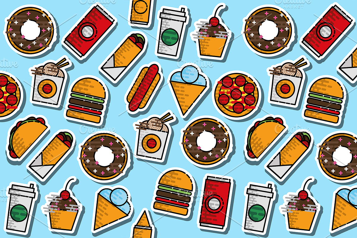  fast food colored pattern in Patterns - product preview 8