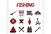 Fishing flat icon set