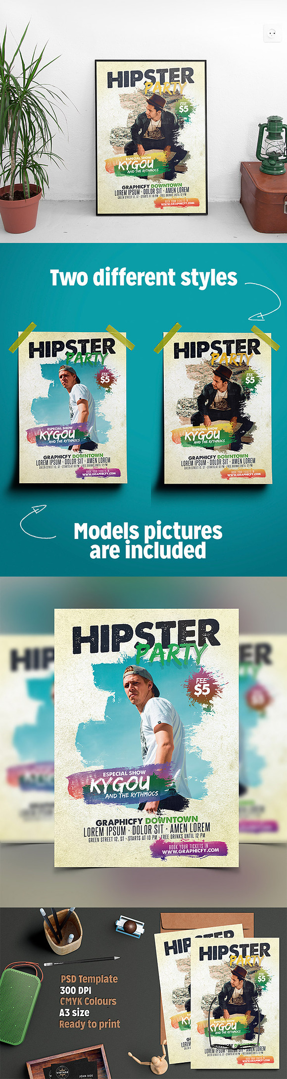 Hipster Party Flyer Template in Flyer Templates - product preview 1