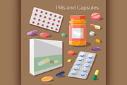 Pills and Capsules Icons Set