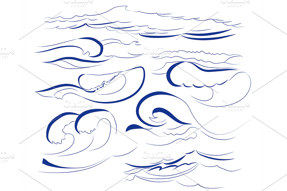Ocean and sea waves set in Illustrations - product preview 8