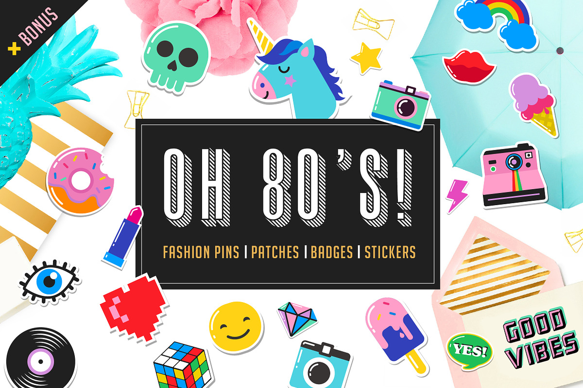 Pop Art 80's patches and stickers in Heart Emoticons - product preview 8
