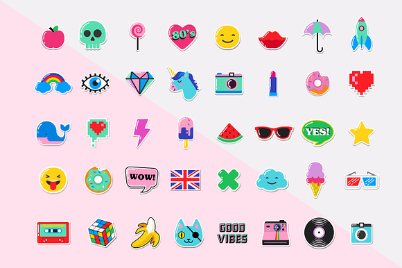 Pop Art 80's patches and stickers in Heart Emoticons - product preview 2