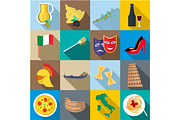 Italia icons set, flat style