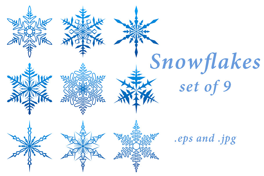 Set of blue openwork snowflakes