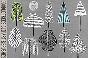 Doodle Trees Clipart, Brushes-Stamps