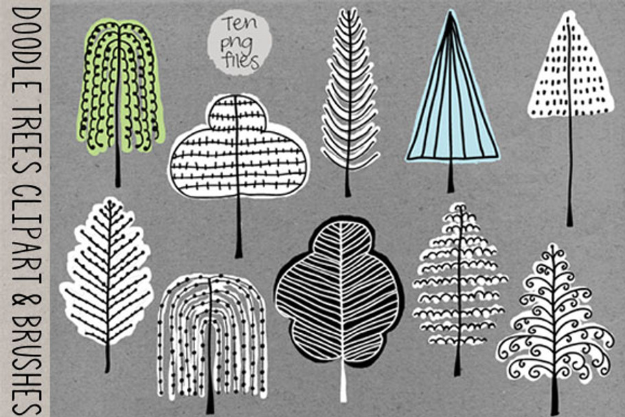 Doodle Trees Clipart, Brushes-Stamps in Illustrations - product preview 8