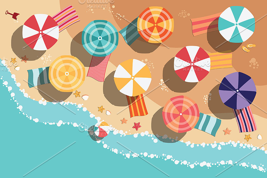 Beach Flat Design - aerial view in Illustrations - product preview 8