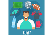 Rugby sport icons and equipment