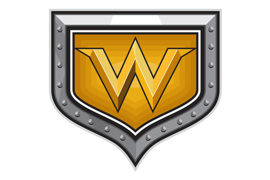 Gold Letter W Shield Retro in Illustrations - product preview 8