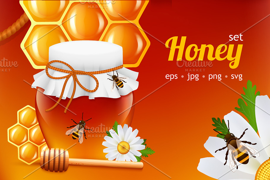 Honey realistic set in Illustrations - product preview 8
