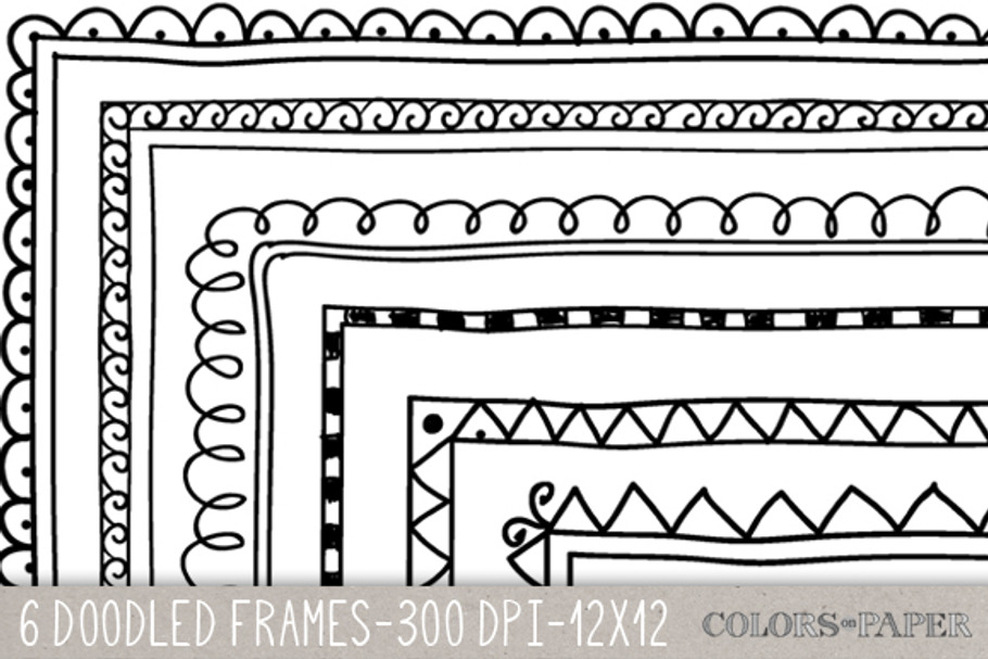 6 Doodle Frames, 12x12 Overlays