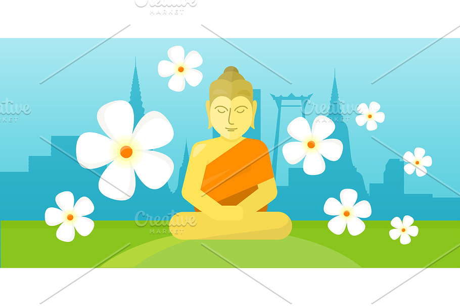 Thai god Buddha sit on meadow