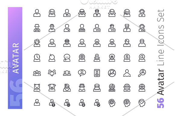 Avatar Line Icons Set in Avatar Icons - product preview 1