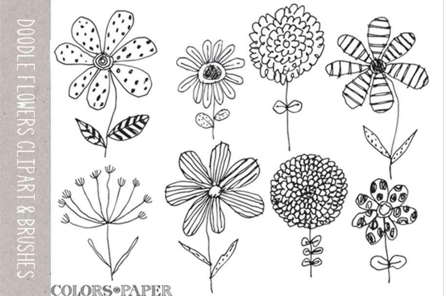 8 Doodle Flowers Clipart & Brushes in Illustrations - product preview 8