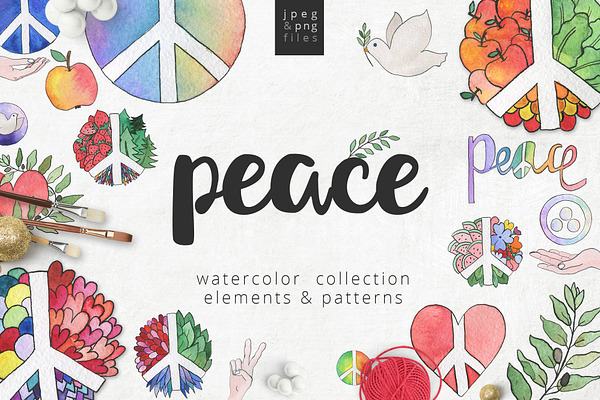 World peace day watercolor set