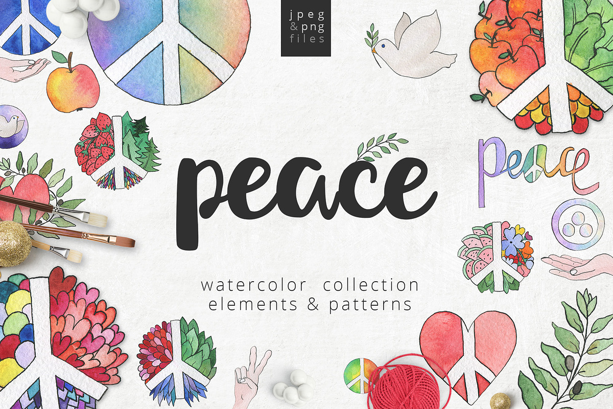 World peace day watercolor set in Illustrations - product preview 8