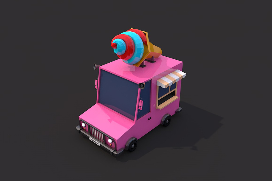 Low Poly Ice Cream Car