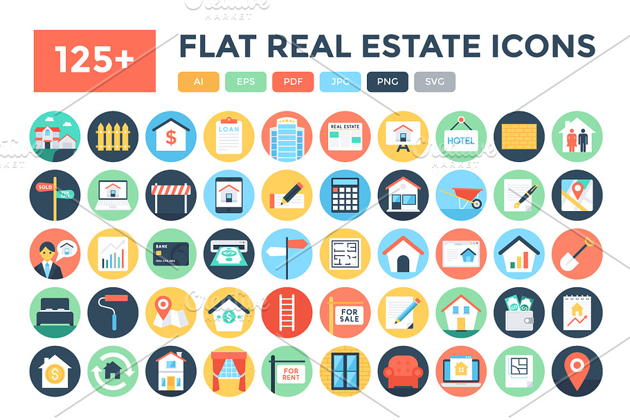 125+ Flat Real Estate Icons 