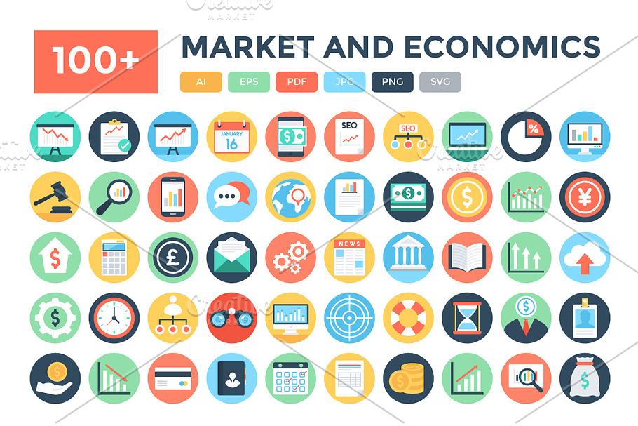 100+ Flat Market and Economics Icons