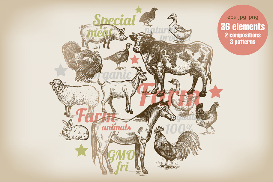 Farm animals and products. in Objects - product preview 8