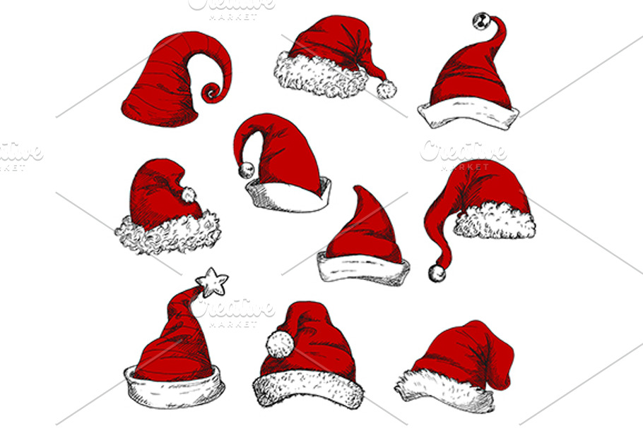 Santa red hats set in Graphics - product preview 8
