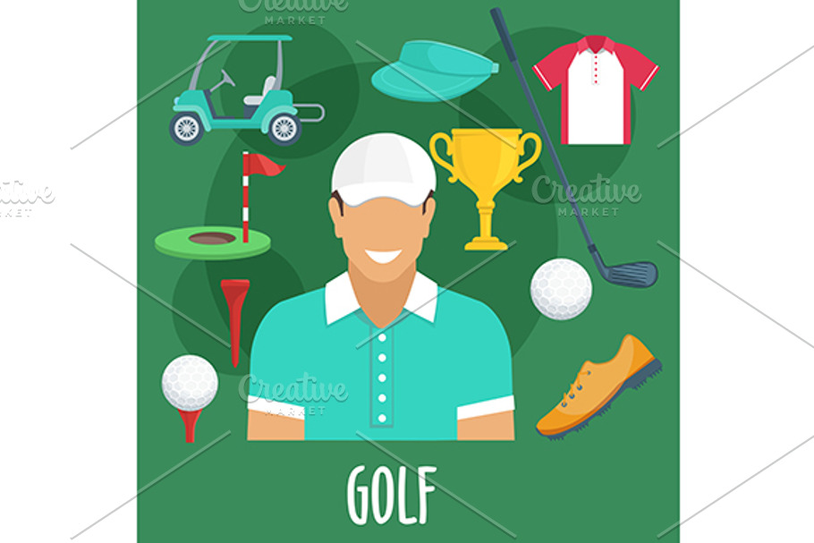 Golf sport and equipment icons in Graphics - product preview 8