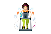 Pretty woman running on a treadmill