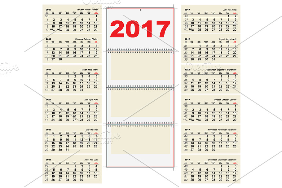 Set Template grid Calendar 2017 in Objects - product preview 8