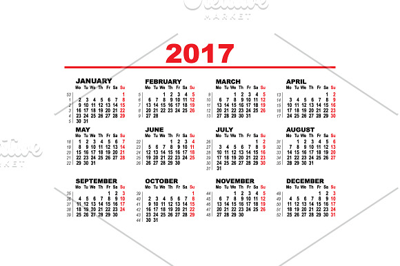 Set Template grid Calendar 2017 in Objects - product preview 1
