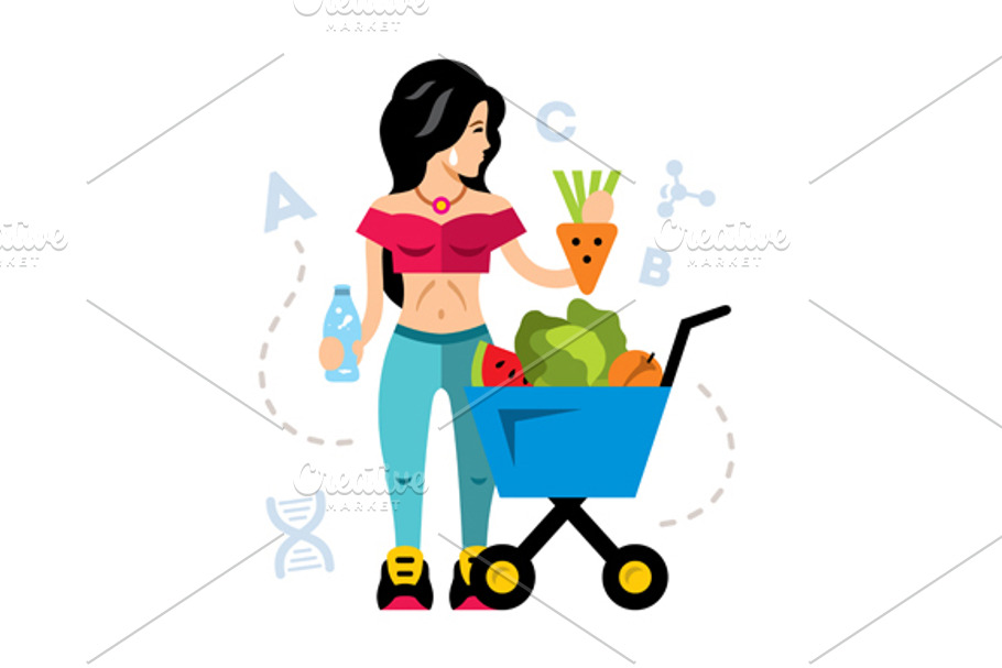 Healthy food and Girl in Illustrations - product preview 8