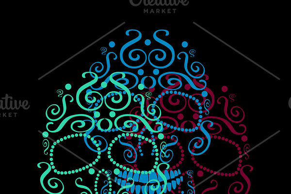 Skull vector ornament neon color