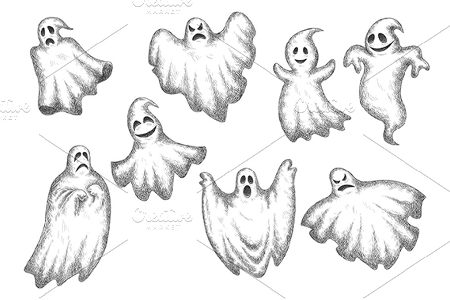Halloween funny cartoon ghosts in Graphics - product preview 8