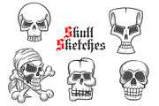 Skeleton skulls pencil sketches