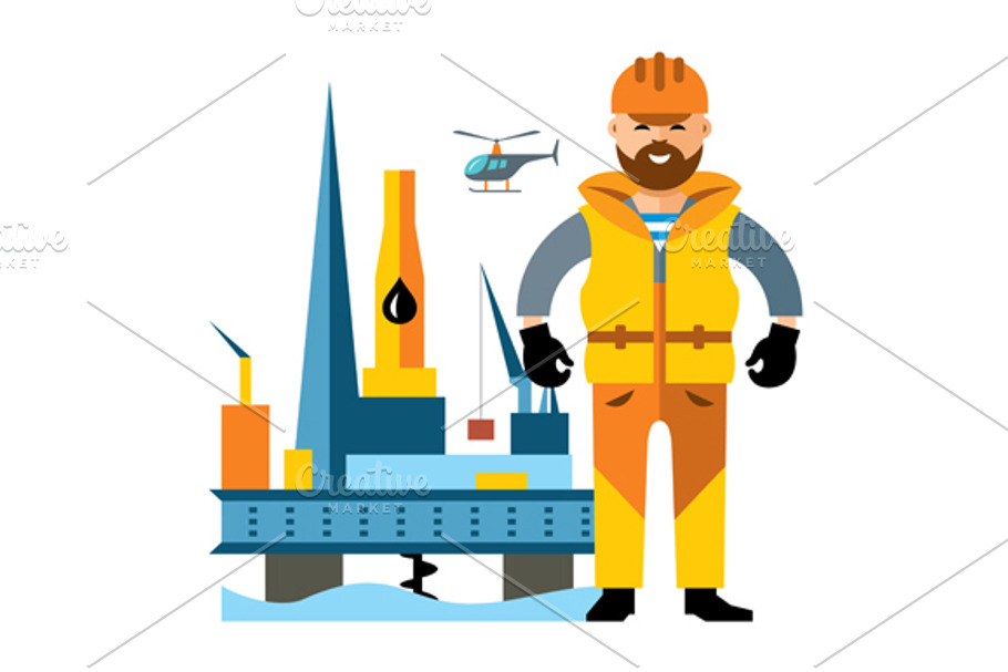 Oil Rig Drilling Platform and oilman in Illustrations - product preview 8